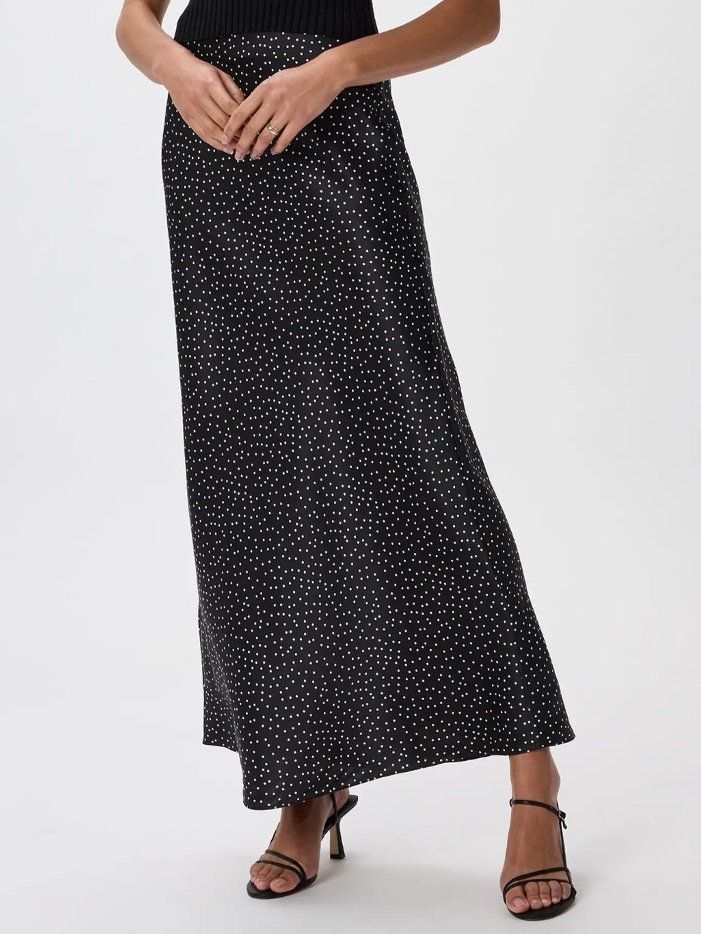 Quince XS Tiny Dot Black White Maxi Washable 100% Silk Skirt